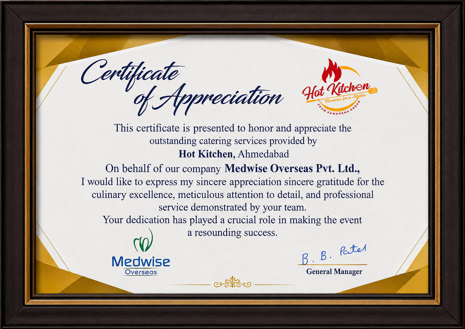 Medwise Overseas Pvt. Ltd. — Certificate of Appreciation